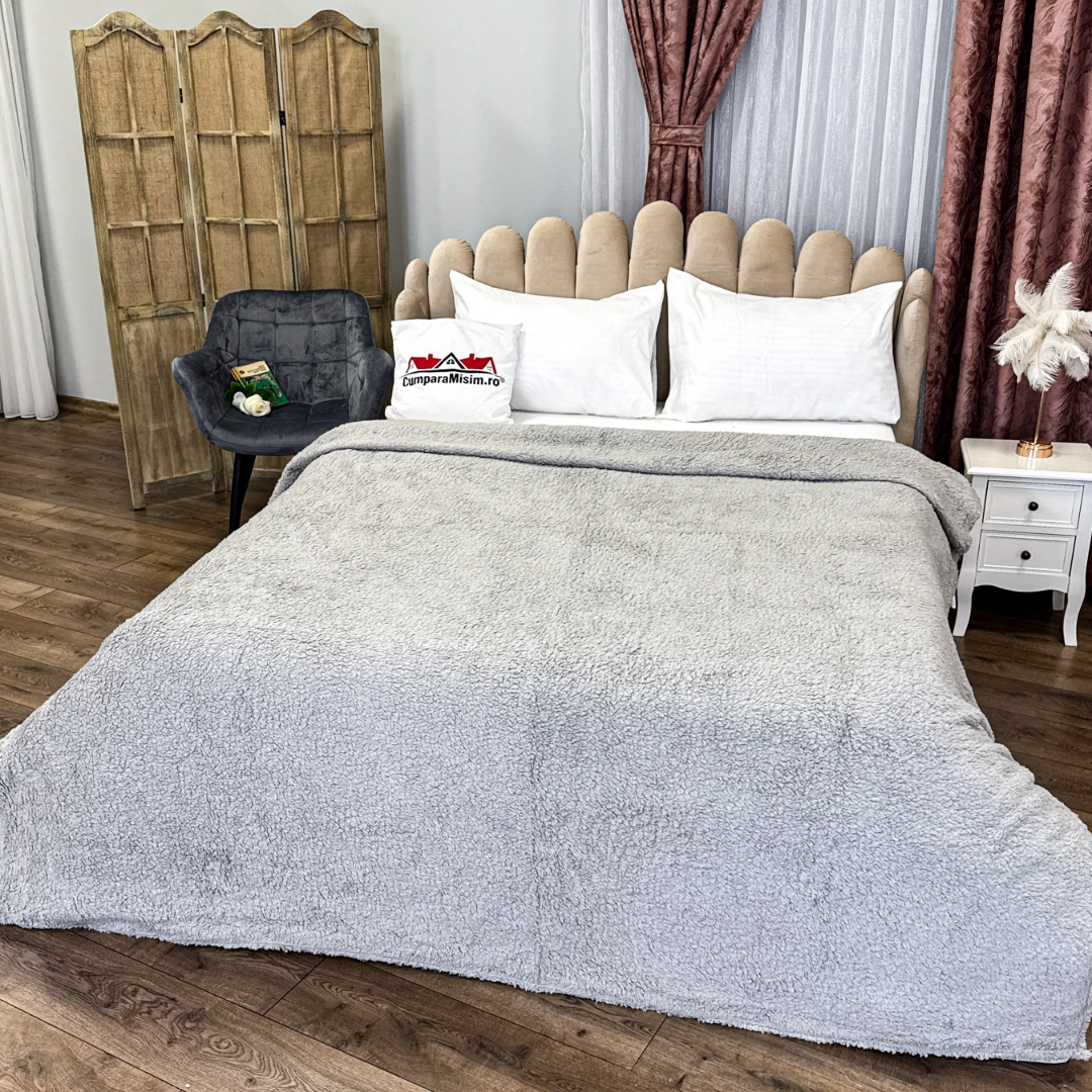 Patura Pufoasa CoCoLiNo (Fleece), 200x230cm, 240gr/mp, tip Sherpa, Gri - 2 | YEO