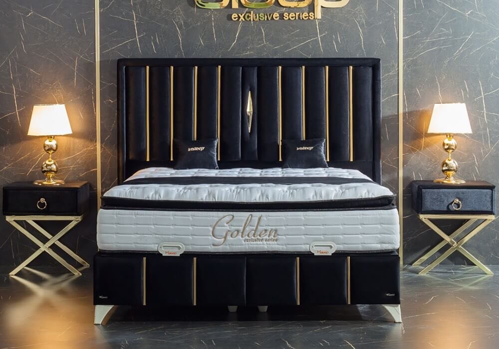 Pat Tapitat cu Catifea si Insertii Aurii, Antracit - model Golden - 2 | YEO