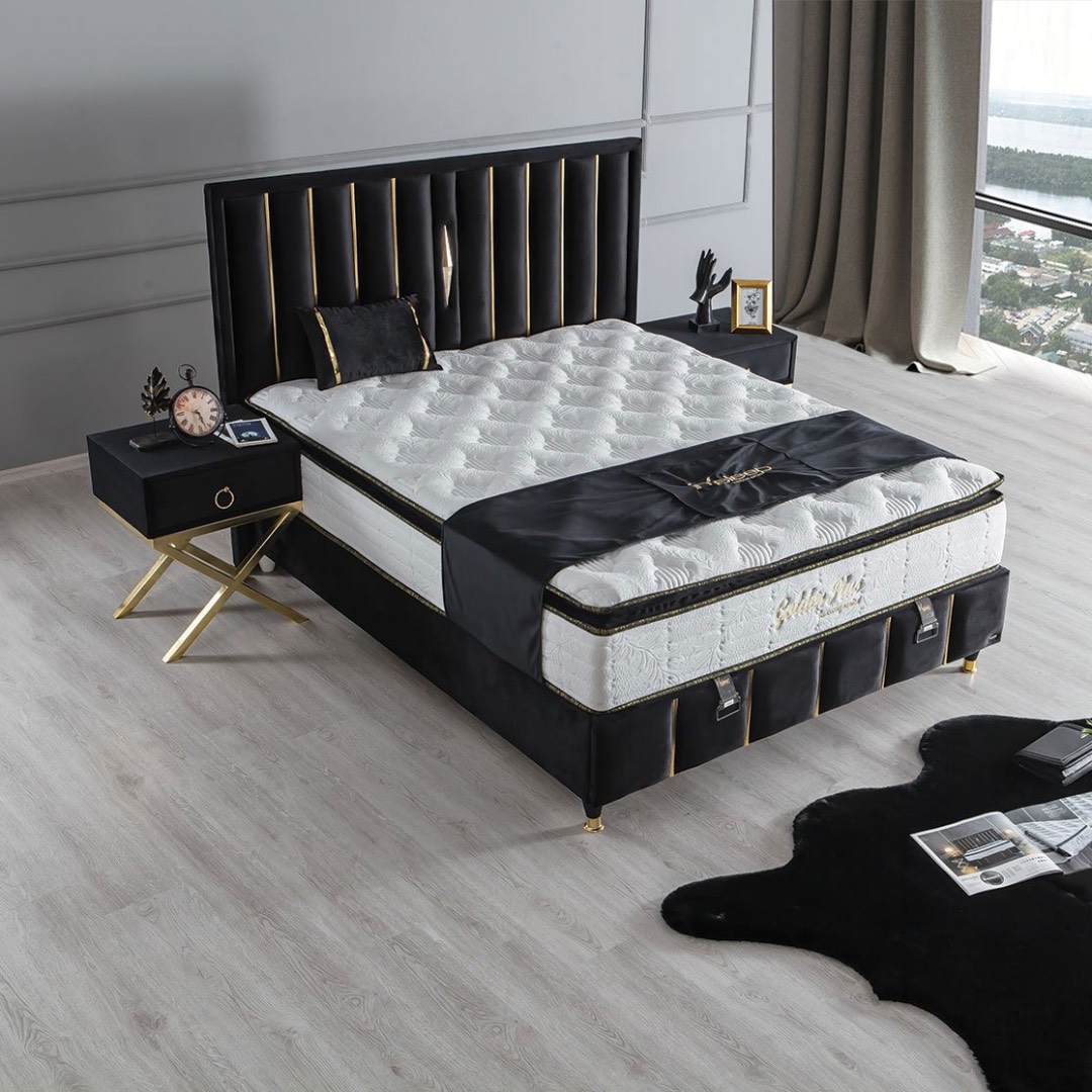 Pat Tapitat cu Catifea si Insertii Aurii, Antracit - model Golden - 3 | YEO