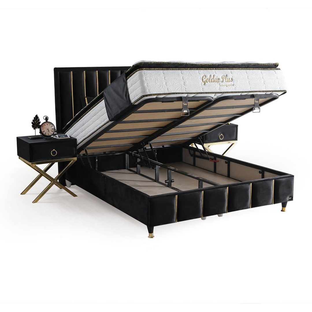 Pat Tapitat cu Catifea si Insertii Aurii, Antracit - model Golden - 4 | YEO