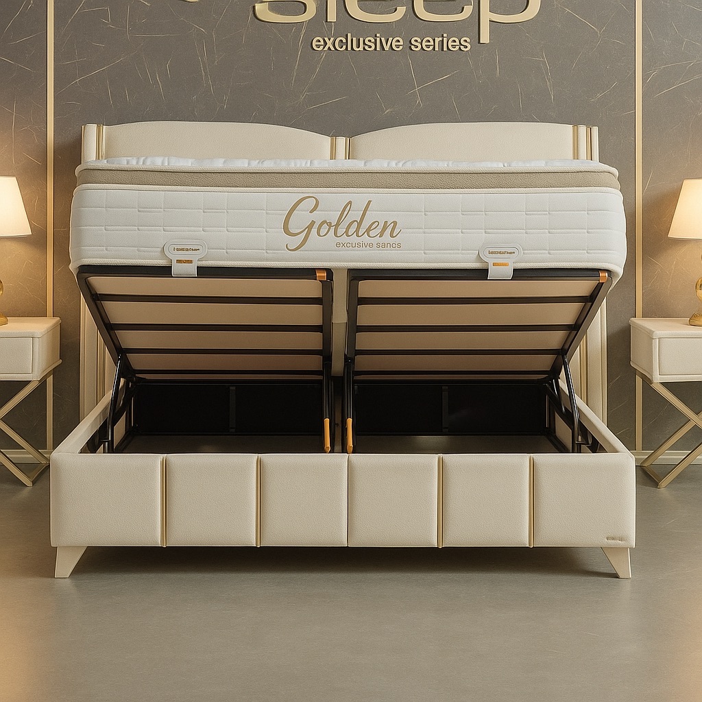 Pat Tapitat cu Catifea si Insertii Aurii, Crem - model Golden - 1 | YEO
