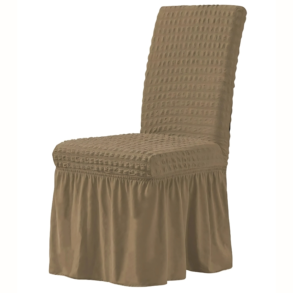 Set 6 Huse Elastice si Creponate Cu Volanase pentru Scaune, maro deschis - 1 | YEO