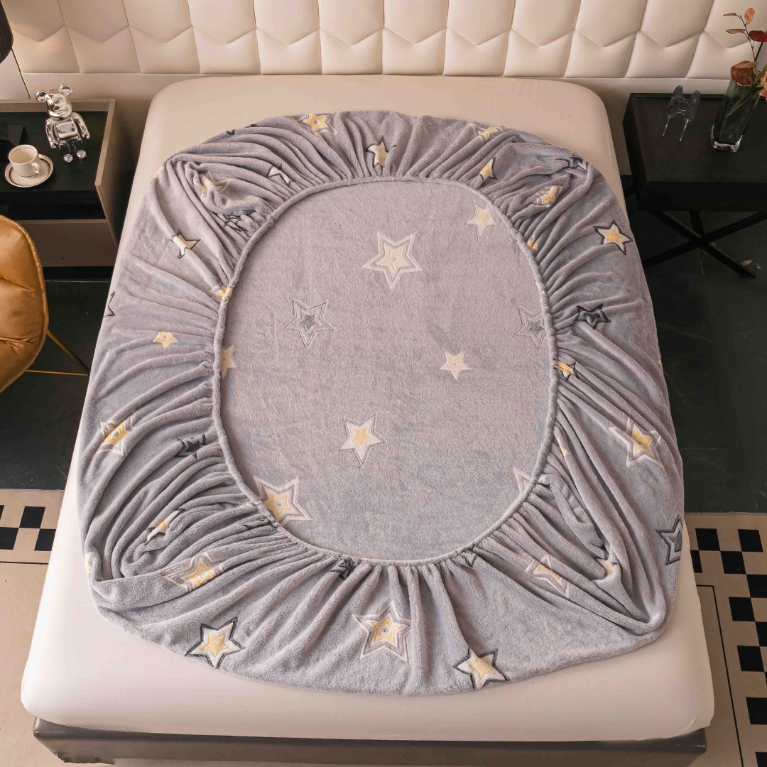 Cearsaf CoCoLiNo, JoJo Home, cu Elastic, 180x200x25cm, 2 fete de perne, 50x70cm, Gri, stelute - 2 | YEO