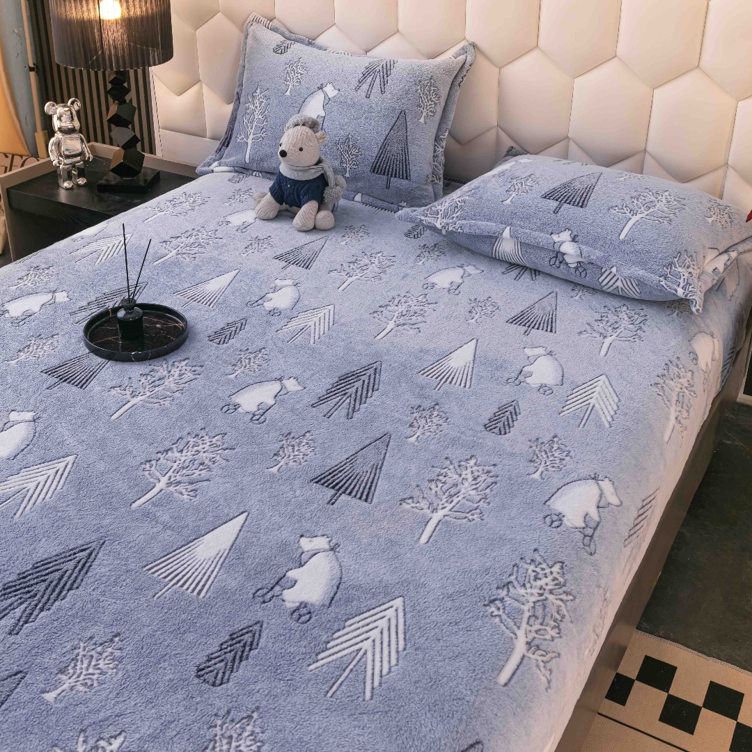 Cearsaf CoCoLiNo, JoJo Home, cu Elastic, 180x200x25cm, 2 fete de perne, 50x70cm, Bleu, brazi - 1 | YEO