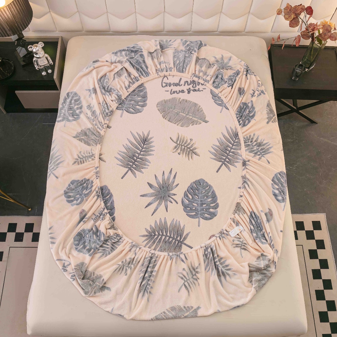 Cearsaf CoCoLiNo, JoJo Home, cu Elastic, 180x200x25cm, 2 fete de perne, 50x70cm, Crem, Gri, frunze - 2 | YEO