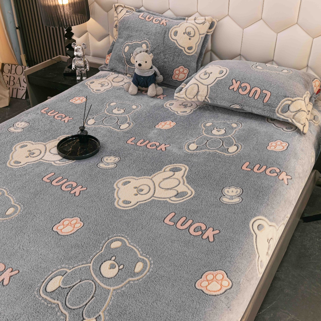 Cearsaf CoCoLiNo, JoJo Home, cu Elastic, 180x200x25cm, 2 fete de perne, 50x70cm, Gri, Ursuleti - 1 | YEO