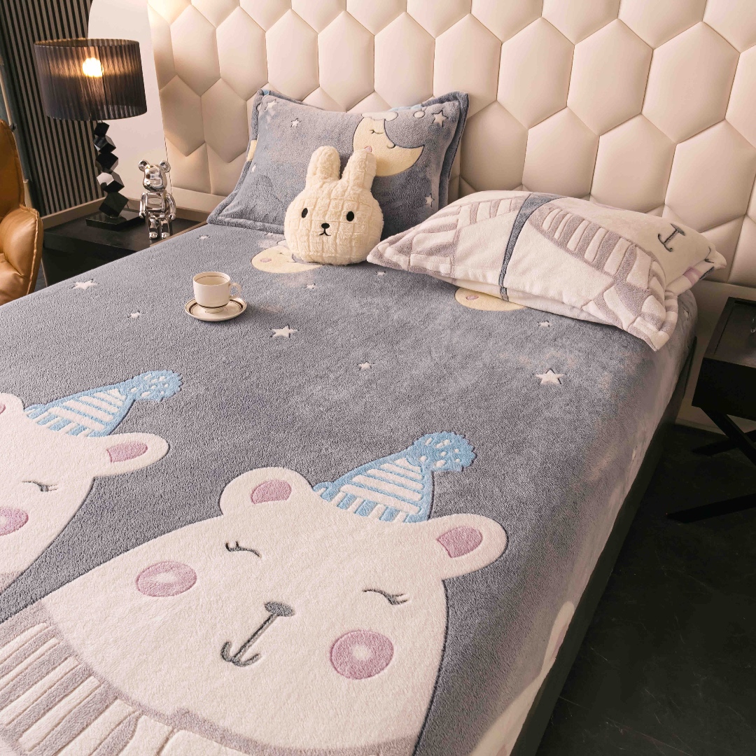 Cearsaf CoCoLiNo, JoJo Home, cu Elastic, 180x200x25cm, 2 fete de perne, 50x70cm, Gri, Ursuleti - 1 | YEO