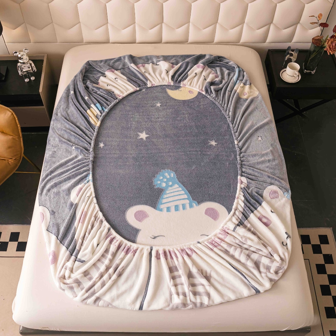 Cearsaf CoCoLiNo, JoJo Home, cu Elastic, 180x200x25cm, 2 fete de perne, 50x70cm, Gri, Ursuleti - 2 | YEO