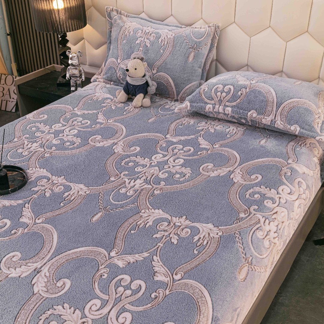 Cearsaf CoCoLiNo, JoJo Home, cu Elastic, 180x200x25cm, 2 fete de perne, 50x70cm, Bleu, model elegant - 1 | YEO