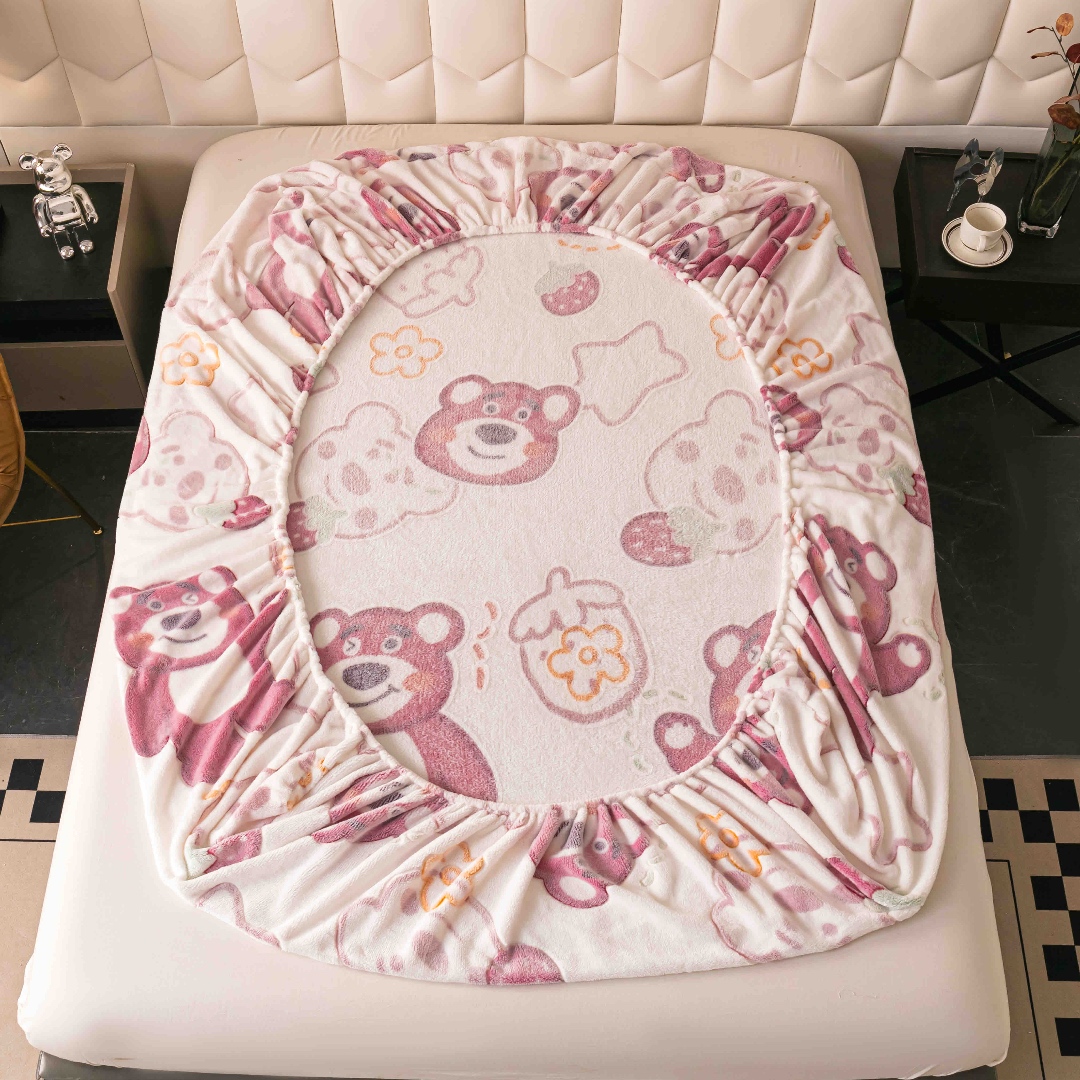 Cearsaf CoCoLiNo, JoJo Home, cu Elastic, 180x200x25cm, 2 fete de perne, 50x70cm, Crem, Roz, Ursuleti, Stelute, Inimioare - 2 | YEO