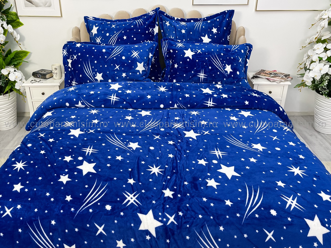 Lenjerie pat dublu, Super Pufoasa COCOLINO, 6 piese, Jojo Home, Bleumarin-Alb, stelute - 2 | YEO