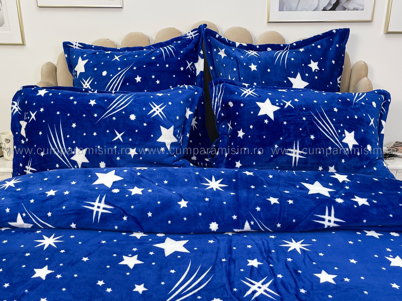 Lenjerie pat dublu, Super Pufoasa COCOLINO, 6 piese, Jojo Home, Bleumarin-Alb, stelute - 3 | YEO