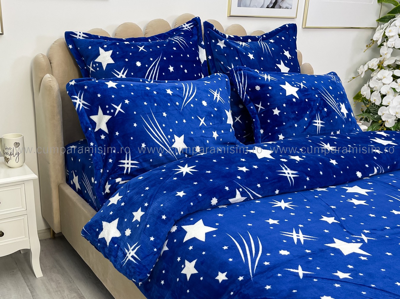 Lenjerie pat dublu, Super Pufoasa COCOLINO, 6 piese, Jojo Home, Bleumarin-Alb, stelute - 4 | YEO