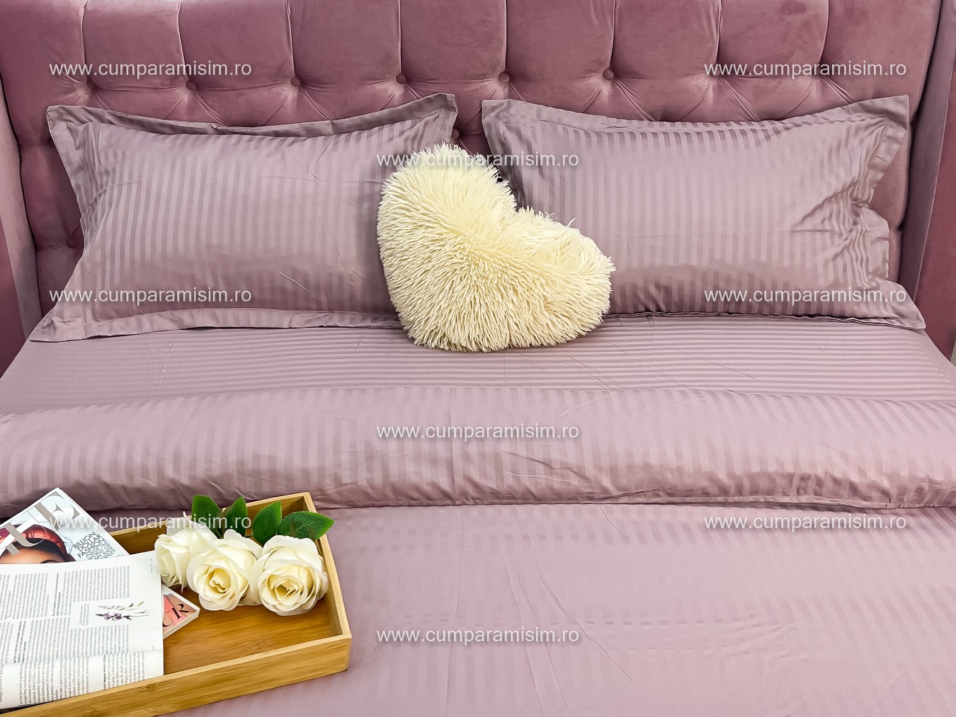 Lenjerie HoReCa, pat dublu, Damasc Finetat Deluxe cu Elastic, 4 piese, Pudra - 3 | YEO
