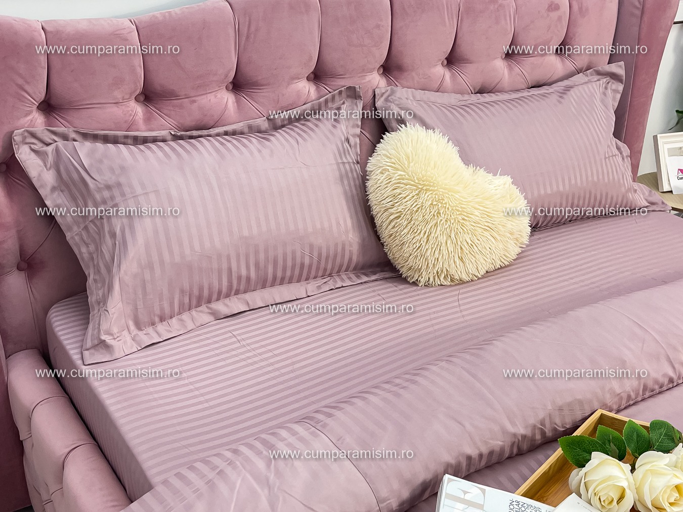 Lenjerie HoReCa, pat dublu, Damasc Finetat Deluxe cu Elastic, 4 piese, Pudra - 4 | YEO