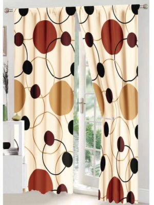 Set Lenjerie pat dublu (140x200cm, 160x200cm, 180x200cm) + 2 draperii, finet, 8 piese, Crem, Maro, cercuri, buline - 1 | YEO