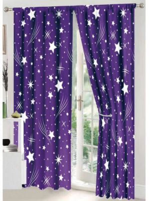 Set Lenjerie pat dublu (140x200cm, 160x200cm, 180x200cm) + 2 draperii, finet, 8 piese, Mov, Alb, ploaie de stele - 3 | YEO