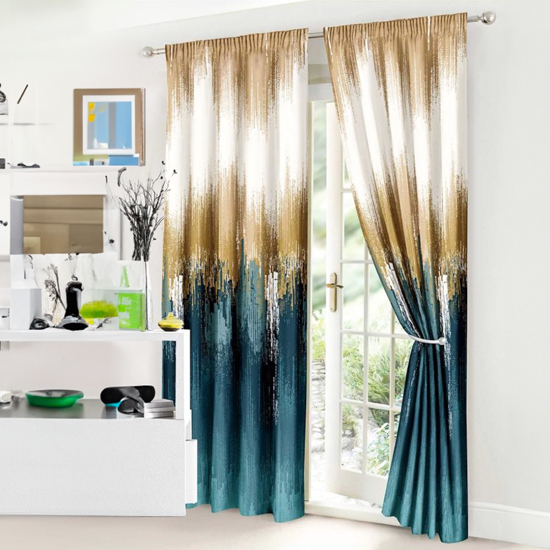 Set Lenjerie pat dublu (140x200cm, 160x200cm, 180x200cm) + 2 draperii, finet, 8 piese, Bej, Verde, Model Clasic - 1 | YEO