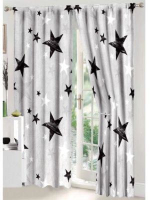 Set Lenjerie pat dublu (140x200cm, 160x200cm, 180x200cm) + 2 draperii, finet, 8 piese, Gri, stelute - 3 | YEO
