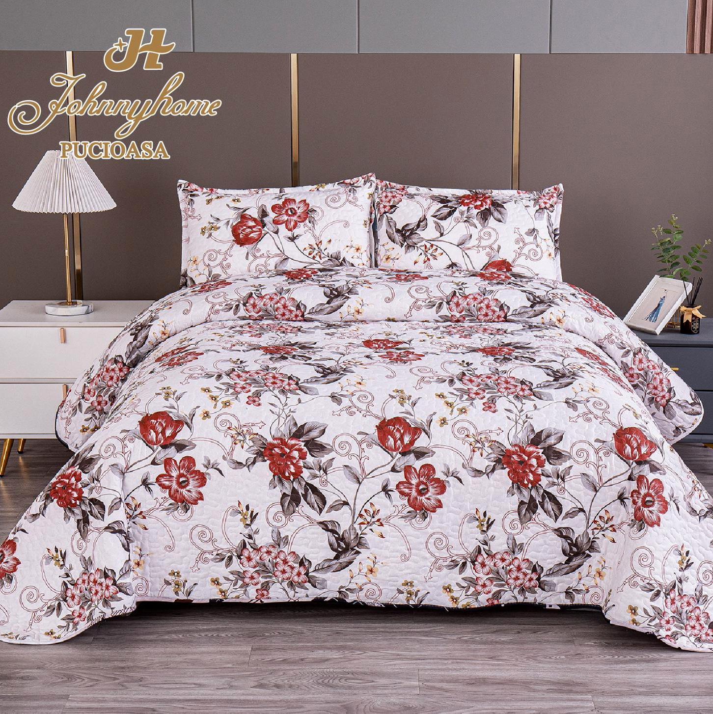 (OFERTA 3 la 199 Lei) Cuvertura pentru pat dublu cu 2 fete, matlasata,  Albastru, flori - 1 | YEO