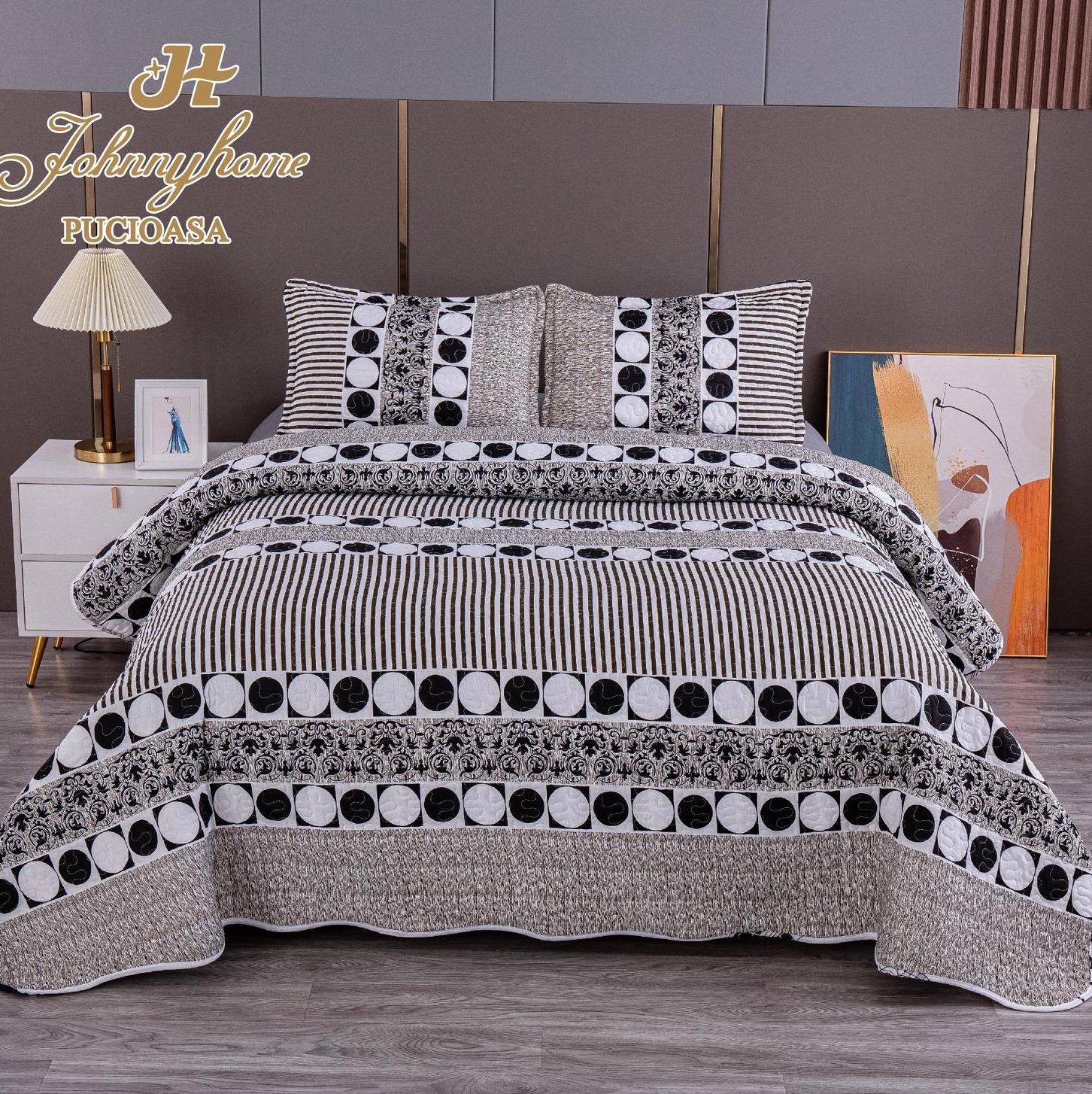 (OFERTA 3 la 199 Lei) Cuvertura pentru pat dublu cu 2 fete, matlasata,  Negru, cercuri, animal print - 1 | YEO