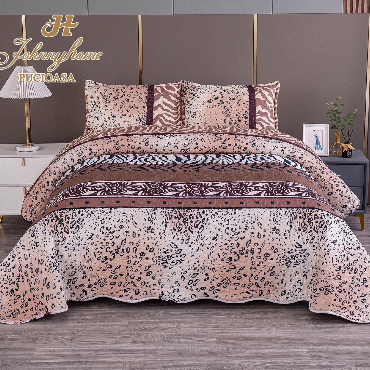 (OFERTA 3 la 199 Lei) Cuvertura pentru pat dublu cu 2 fete, matlasata,  Maro, flori, animal print - 1 | YEO