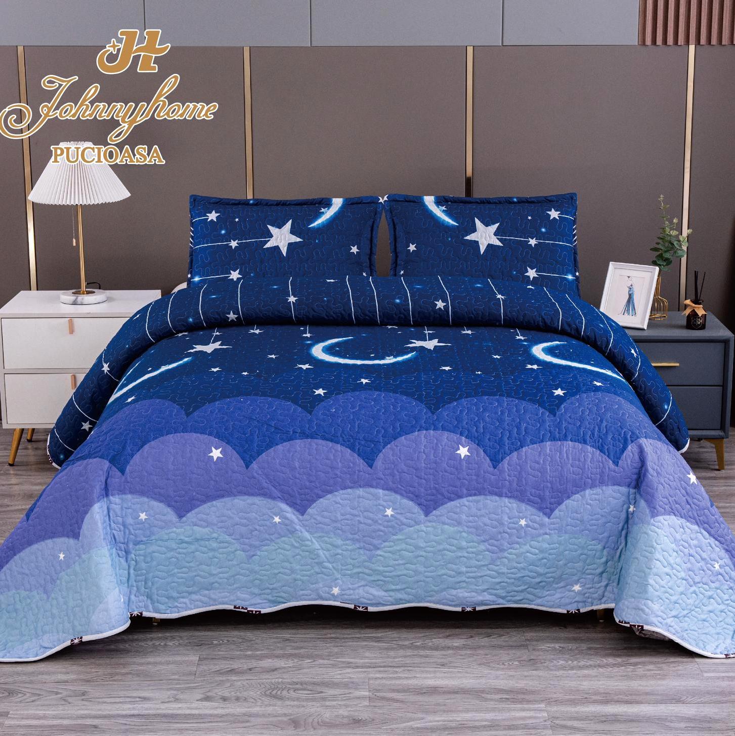 (OFERTA 3 la 199 Lei) Cuvertura pentru pat dublu cu 2 fete, matlasata,  Albastru, stelute - 1 | YEO