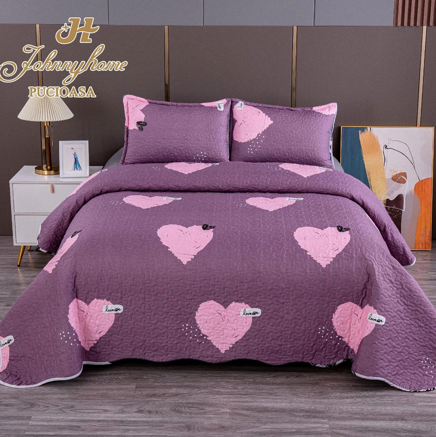 (OFERTA 3 la 199 Lei) Cuvertura pentru pat dublu cu 2 fete, matlasata,  Roz, stelute, inimioare - 1 | YEO