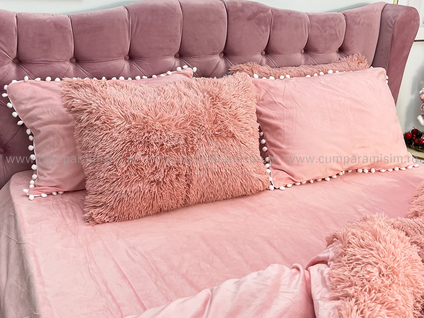 Lenjerie pat super pufoasa COCOLINO Fluffy cu ciucuri, 6 piese, ROZ - 4 | YEO