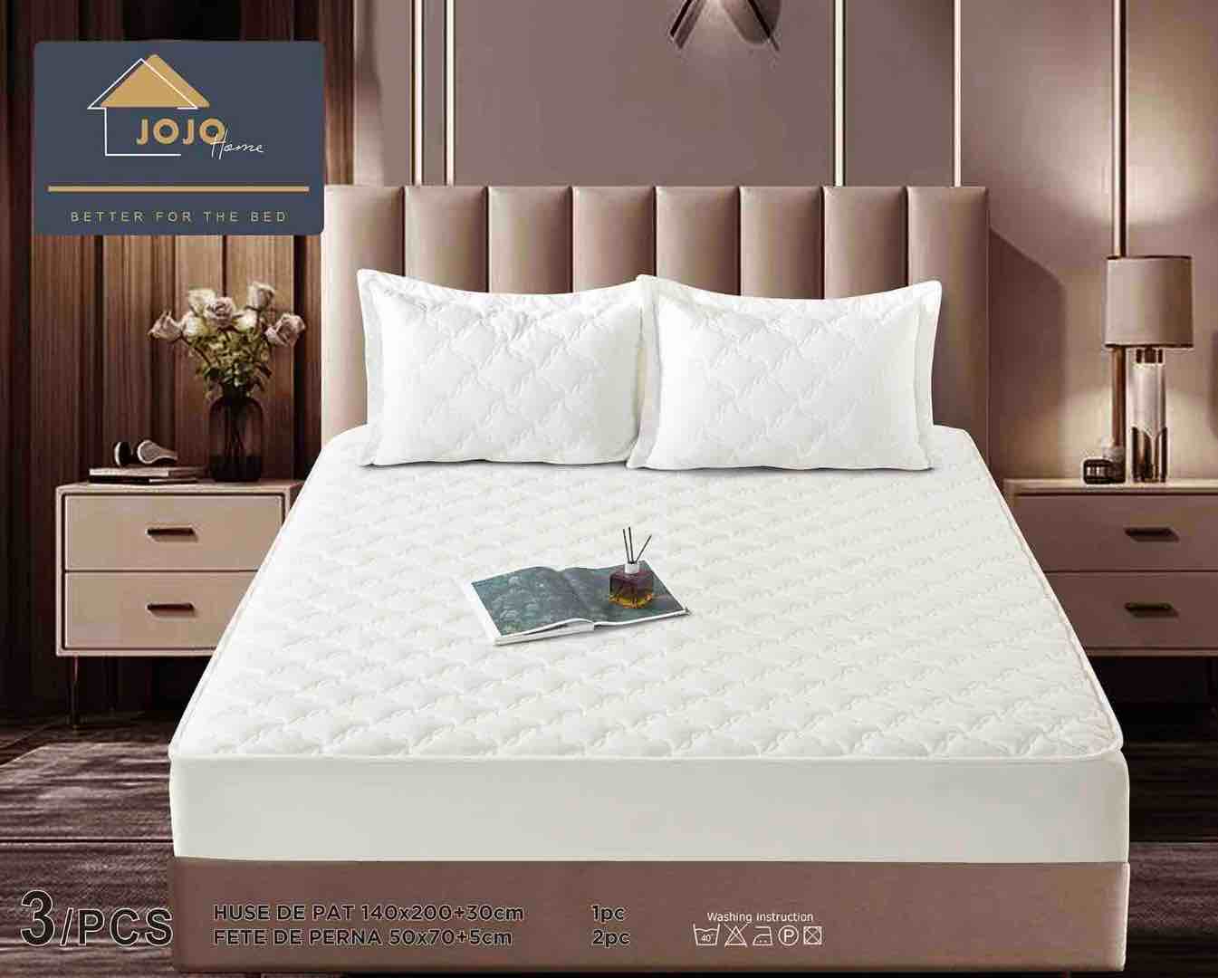 Husã matlasatã tip topper din catifea, 140x200cm + 2 fete de perna 50x70cm, Alb - 1 | YEO