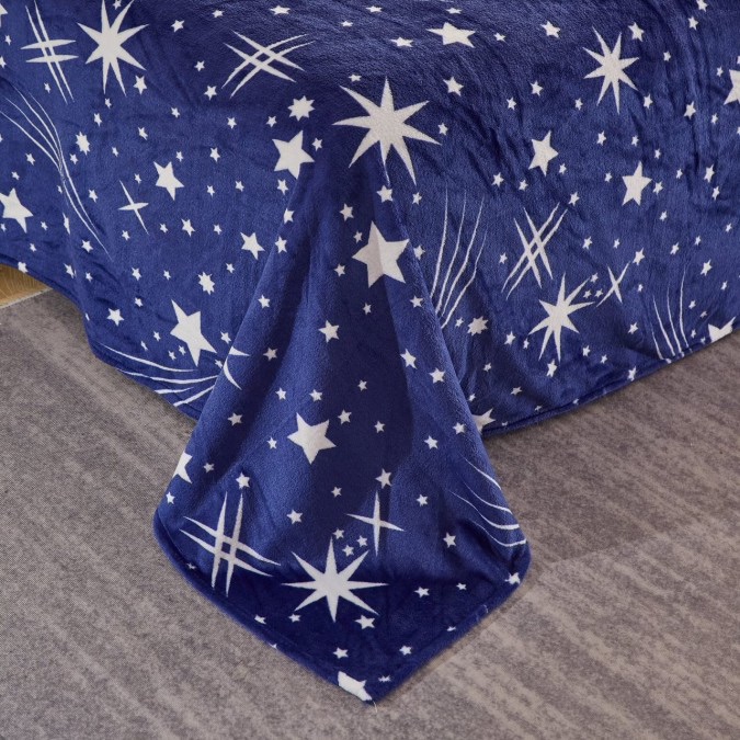 Lenjerie pat dublu, Super Pufoasa COCOLINO,cu ELASTIC, 4 piese, Bleumarin, ploaie de stele - 4 | YEO