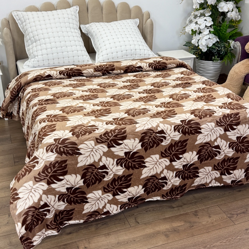 Patura pufoasa cocolino 200x230cm, 240g/mp, Bej, Maro, Frunze - 1 | YEO