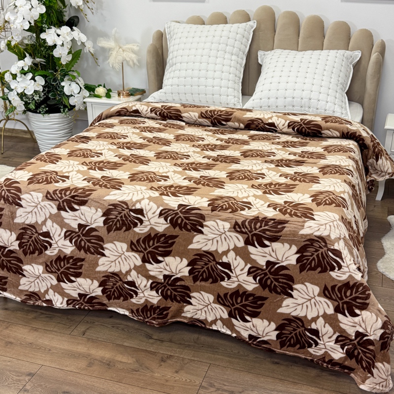 Patura pufoasa cocolino 200x230cm, 240g/mp, Bej, Maro, Frunze - 2 | YEO