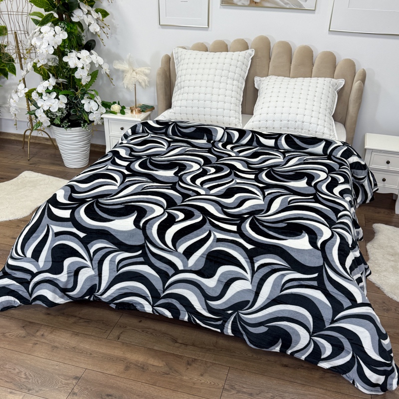 Patura pufoasa cocolino 200x230cm, 240g/mp, Alb, Negru, Gri, Model Clasic - 1 | YEO