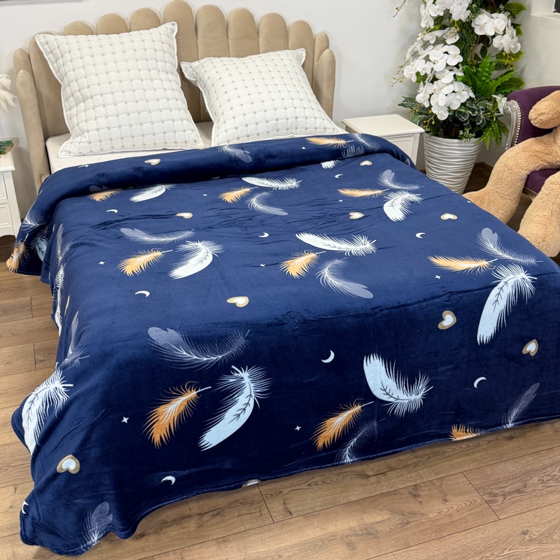 Patura pufoasa cocolino 200x230cm, 240g/mp, Bleumarin, Pene - 1 | YEO