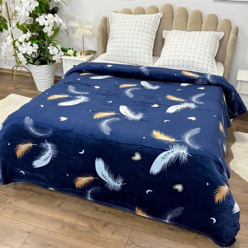 Patura pufoasa cocolino 200x230cm, 240g/mp, Bleumarin, Pene - 2 | YEO