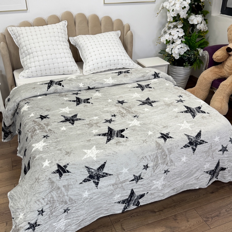 Patura pufoasa cocolino 200x230cm, 240g/mp, Gri, Stelute - 1 | YEO