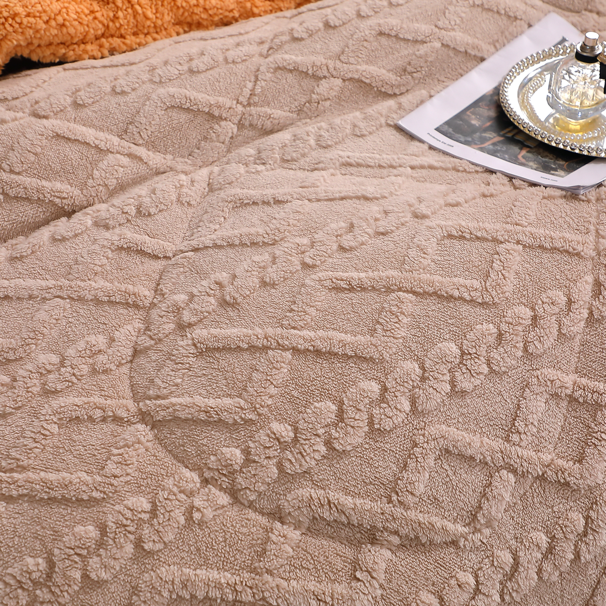 Pilota CoCoLiNo Sherpa tip Tricotaj cu blanita bej, matlasata, 200x230cm + 2 fete de perna 50x70cm, cappuccino - 2 | YEO