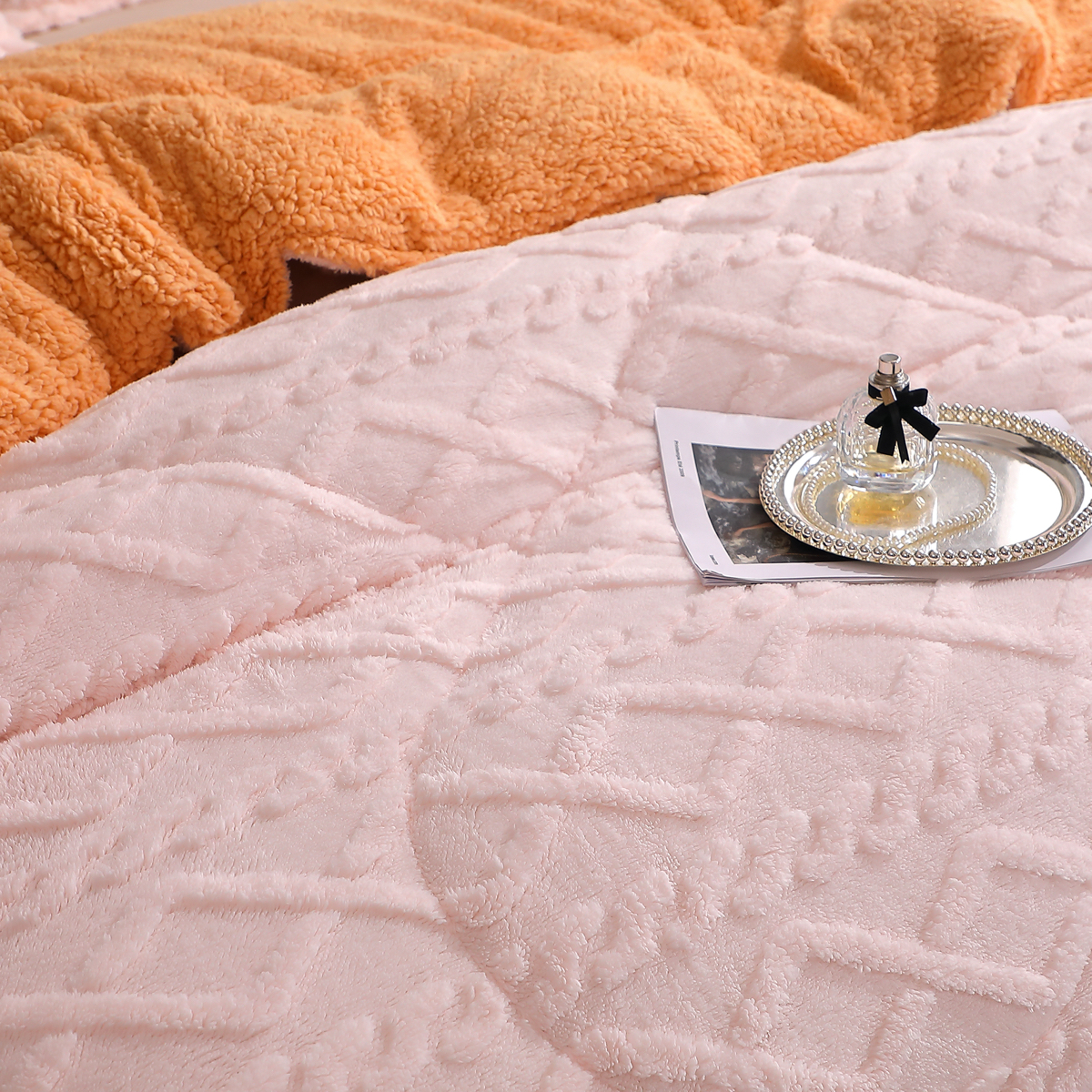 Pilota CoCoLiNo Sherpa tip Tricotaj cu blanita bej, matlasata, 200x230cm + 2 fete de perna 50x70cm, crem - 2 | YEO