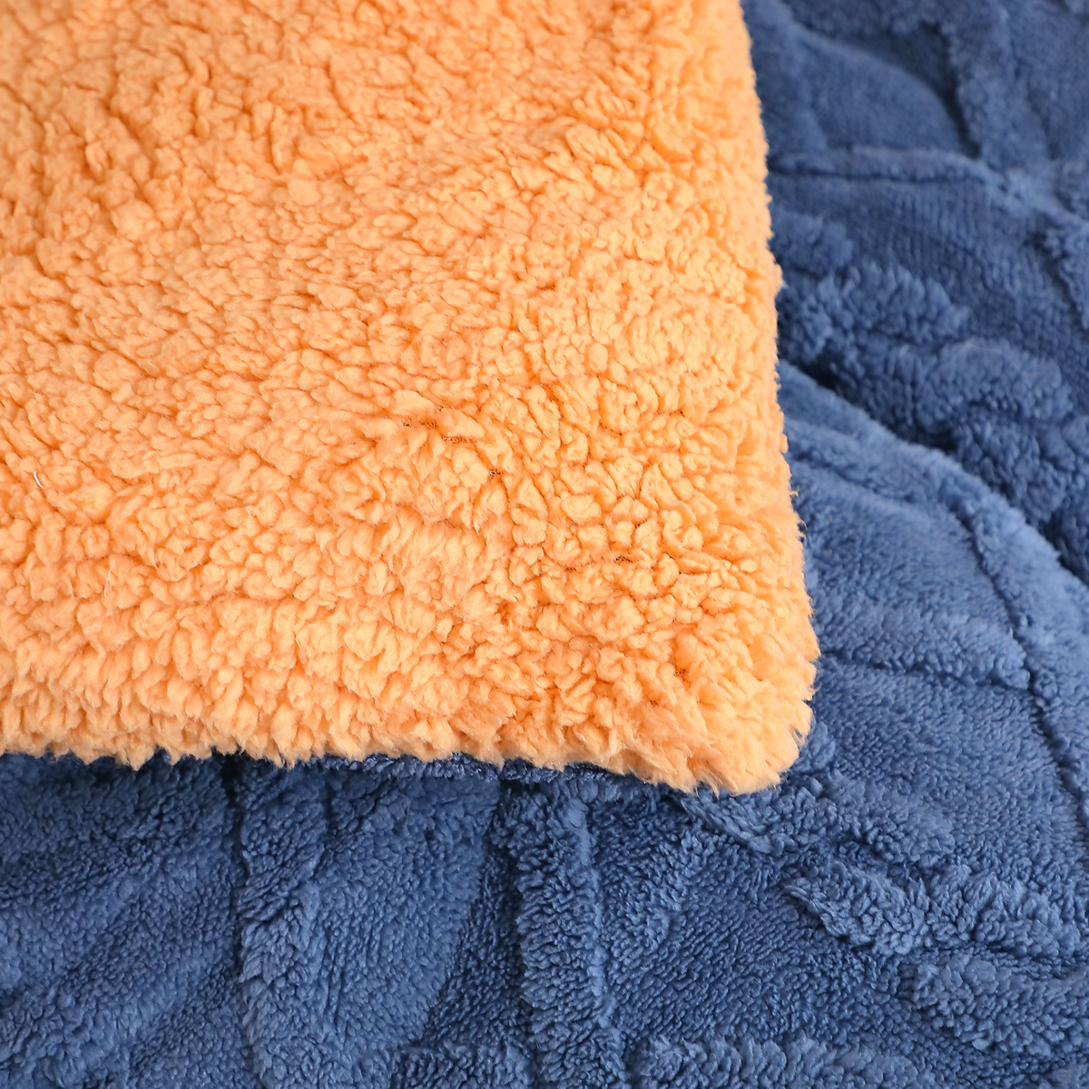 Poze Pilota CoCoLiNo Sherpa tip Tricotaj cu blanita bej, matlasata, 200x230cm + 2 fete de perna 50x70cm, albastru cumparamisim.ro