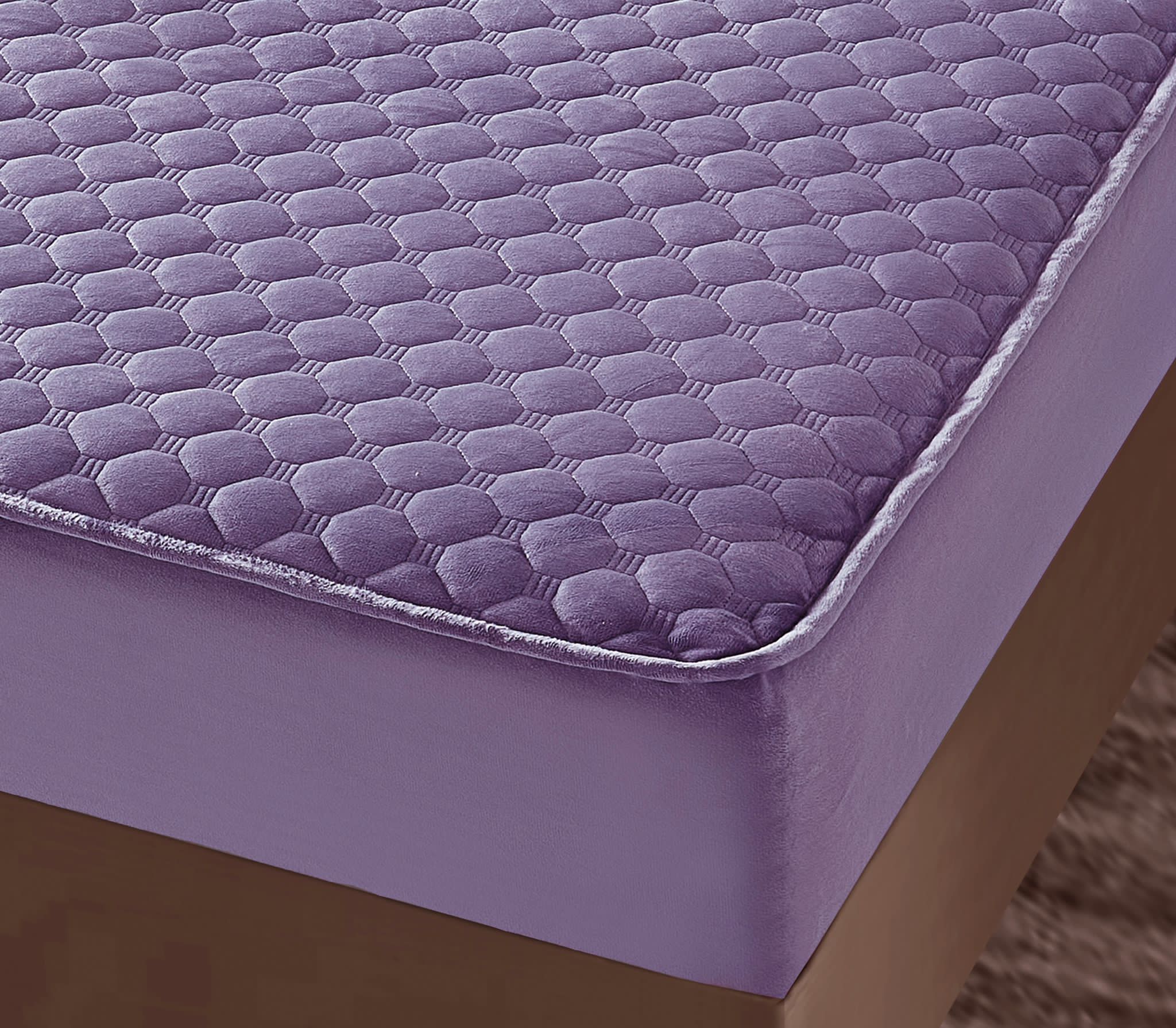Husã matlasatã tip topper din catifea, 160x200cm + 2 fete de perna 50x70cm, mov - 2 | YEO