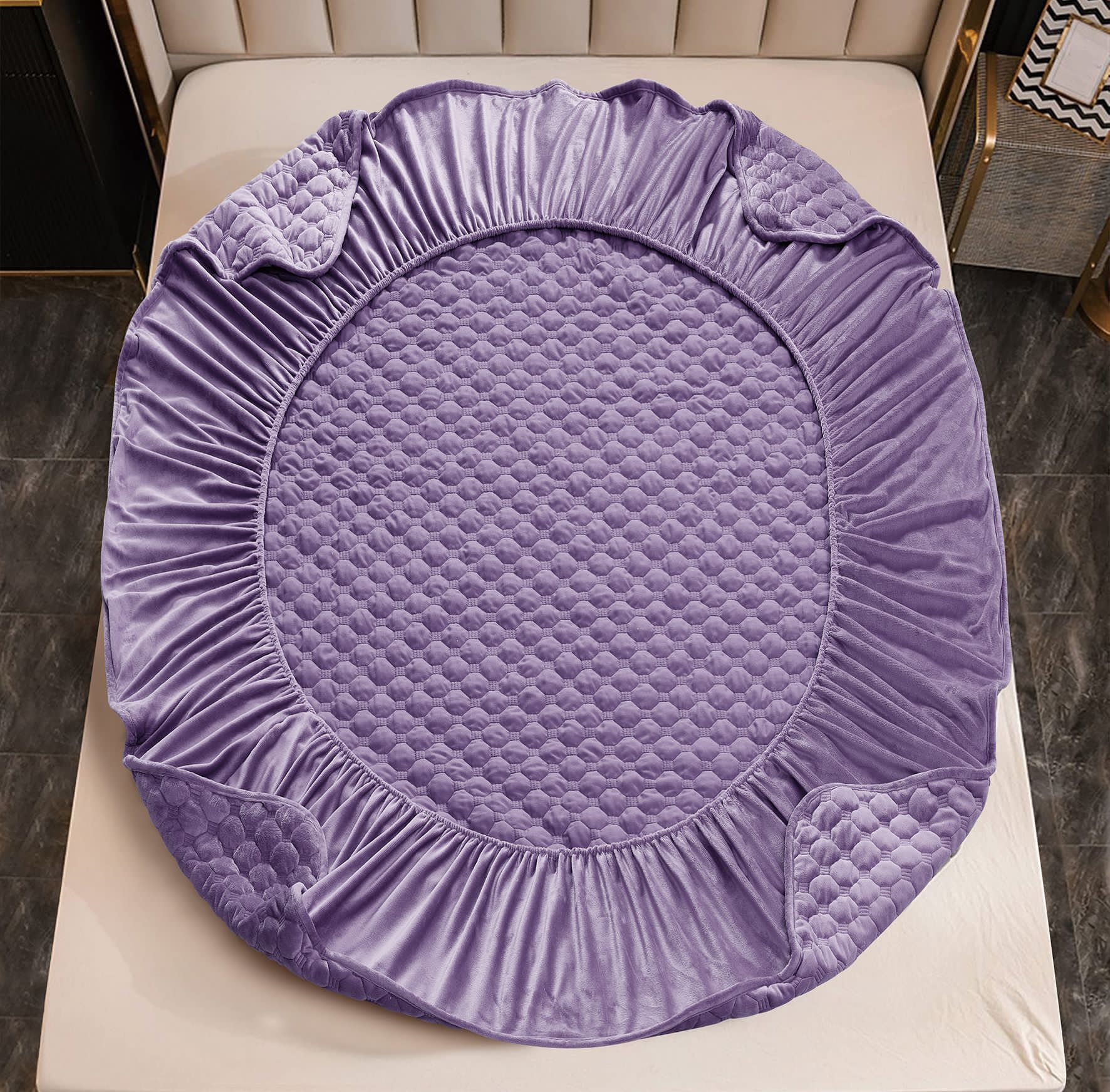 Husã matlasatã tip topper din catifea, 160x200cm + 2 fete de perna 50x70cm, mov - 3 | YEO