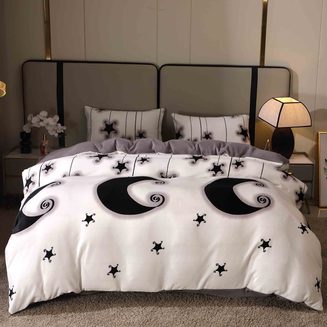 Lenjerie pat dublu, Super Pufoasa COCOLINO, 4 piese, Alb, Negru, Stele si Luna - 3 | YEO