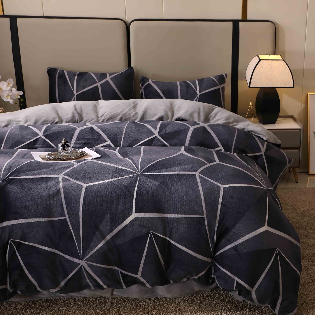 Lenjerie pat dublu, Super Pufoasa COCOLINO, 4 piese, Bleumarin, Gri, Forme Geometrice - 1 | YEO