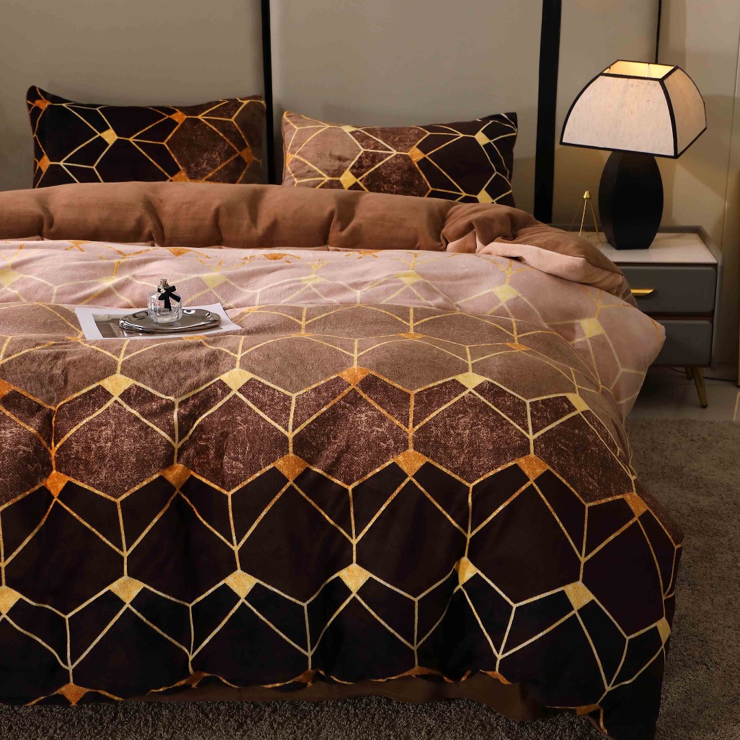 Lenjerie pat dublu, Super Pufoasa COCOLINO, 4 piese, Maro, Forme Geometrice - 1 | YEO