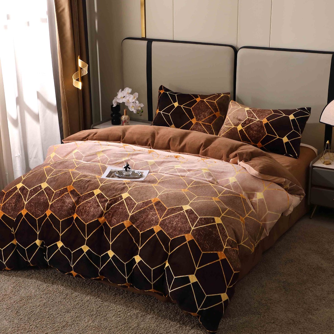 Lenjerie pat dublu, Super Pufoasa COCOLINO, 4 piese, Maro, Forme Geometrice - 3 | YEO
