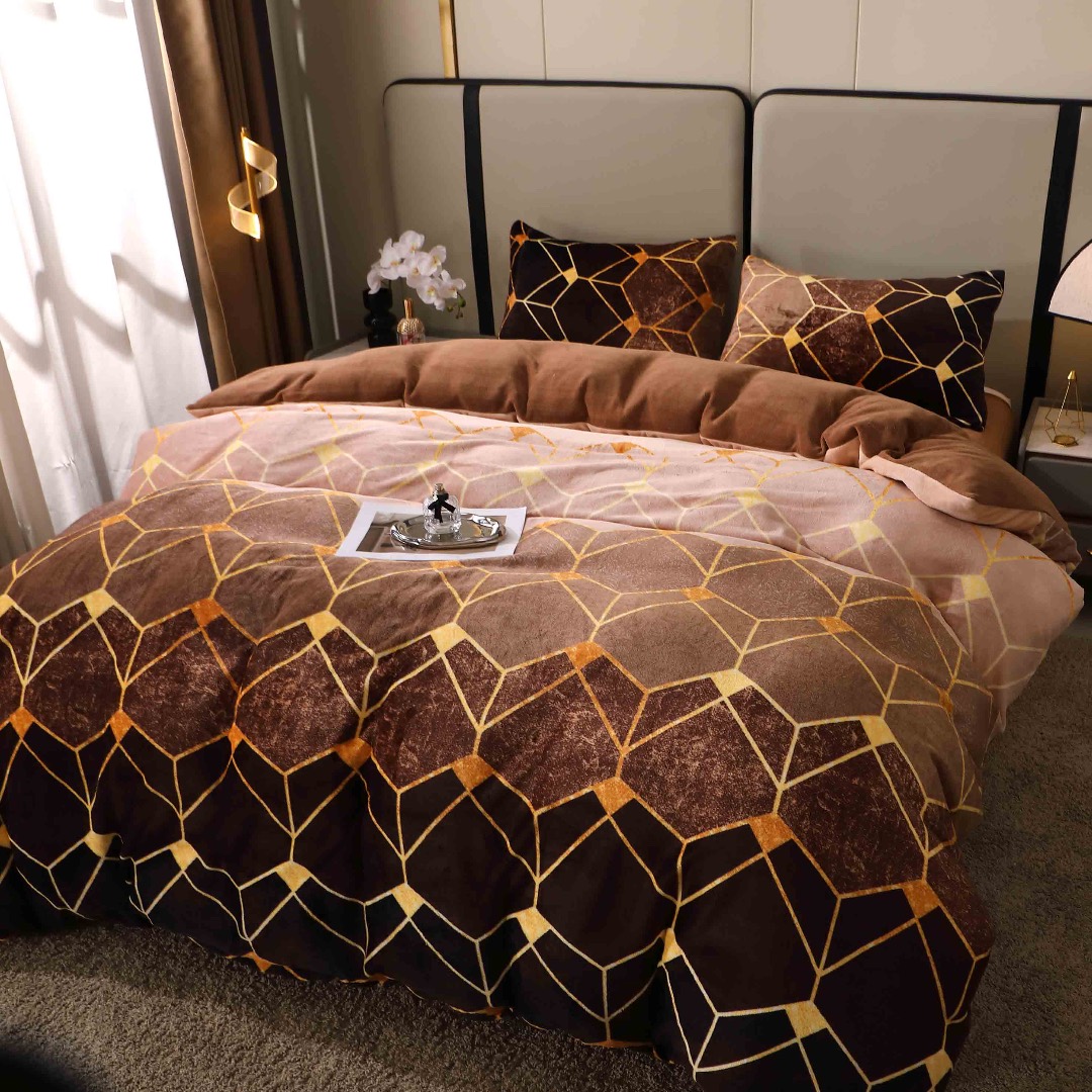 Lenjerie pat dublu, Super Pufoasa COCOLINO, 4 piese, Maro, Forme Geometrice - 4 | YEO
