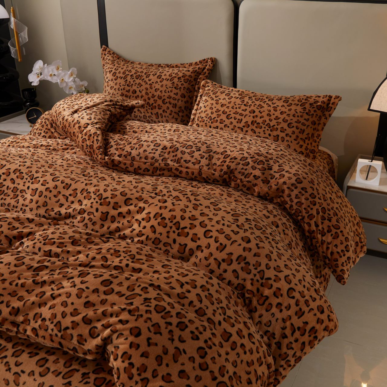 Lenjerie pat dublu, Super Pufoasa COCOLINO, 4 piese, Maro, animal print - 4 | YEO