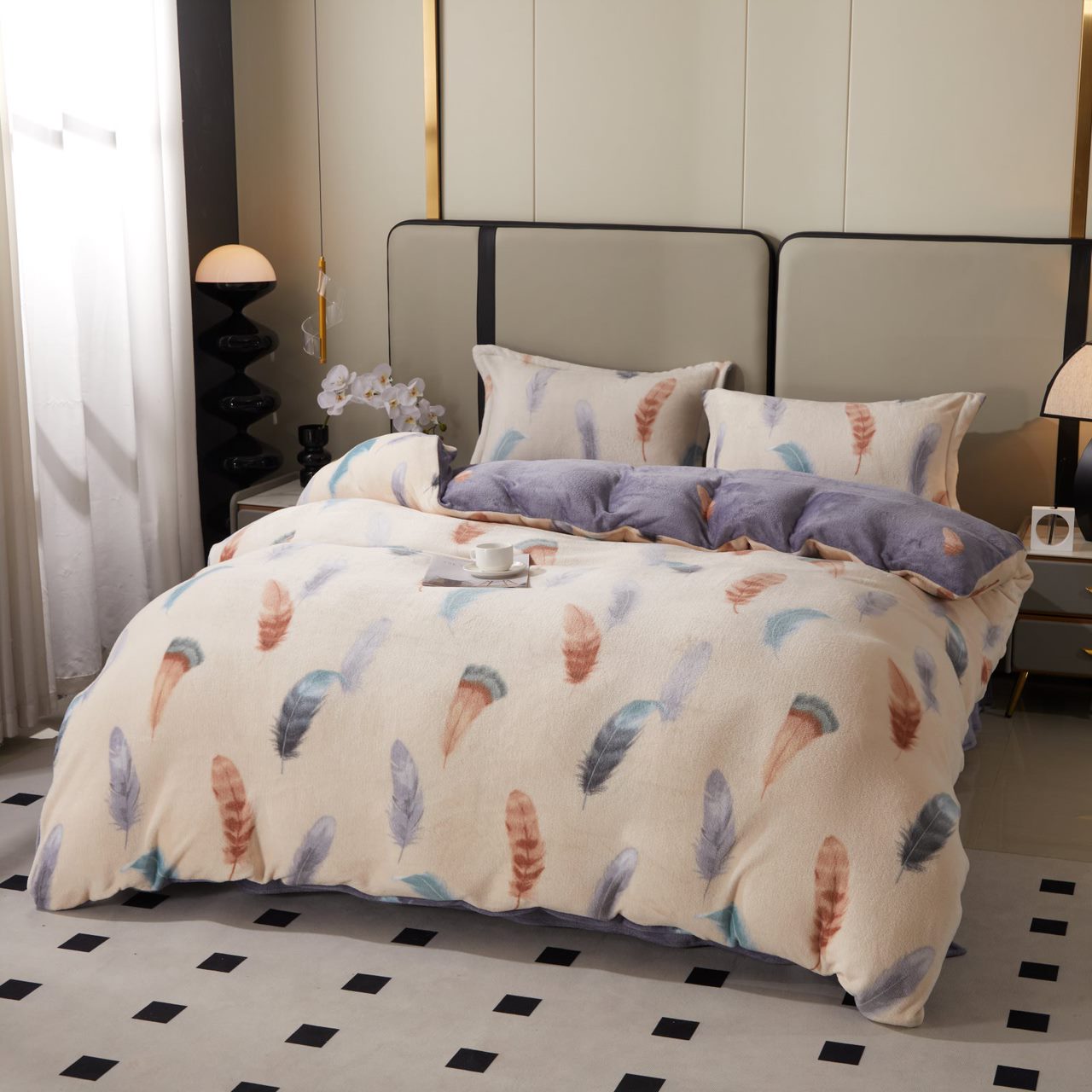 Lenjerie pat dublu, Super Pufoasa COCOLINO, 4 piese, Crem, pene - 2 | YEO