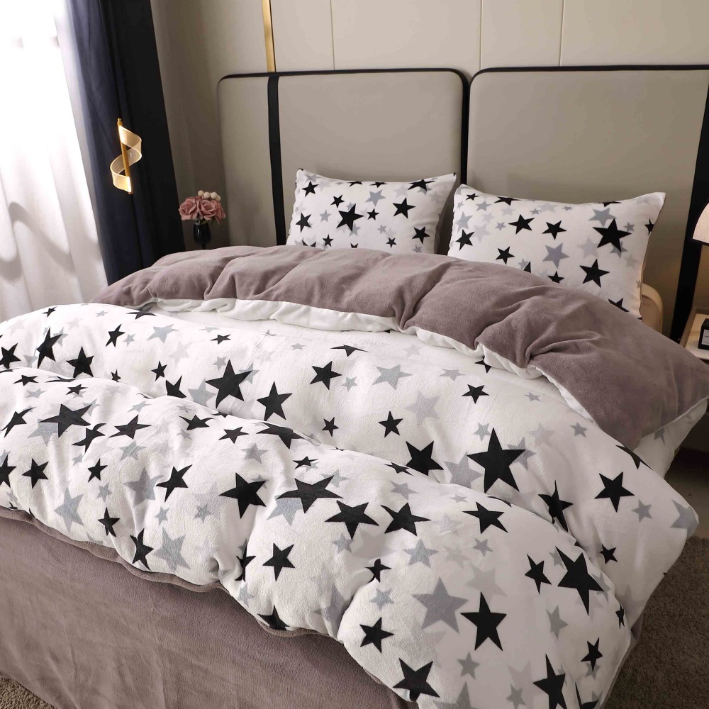 Lenjerie pat dublu, Super Pufoasa COCOLINO, 4 piese, Alb, Gri, stelute - 2 | YEO